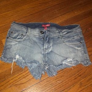 Distressed light washed jean shorts